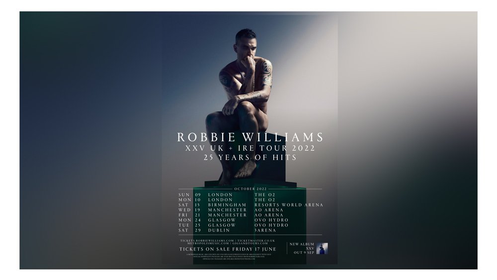 ROBBIE WILLIAMS ANNOUNCES NEW ARENA TOUR CELEBRATING 25 YEARS AS A SOLO ...